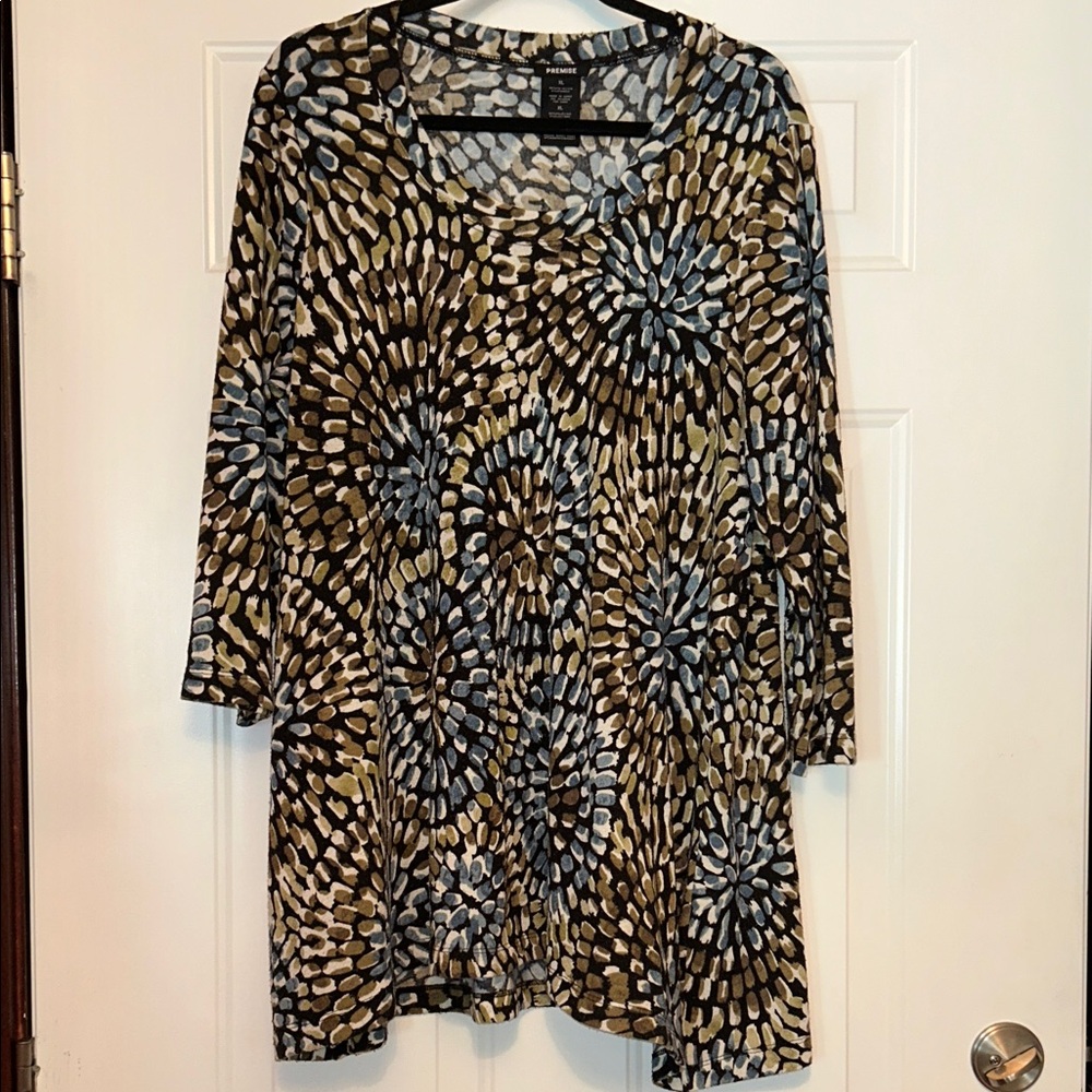 Premise Floral Tunic Top/Dress XL Multicolor A-Line LS Knit Maximalist Lagenlook